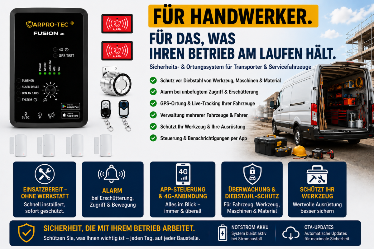 CarPro-Tec für Handwerk: Zentraleinheit, Zubehör und Transporter